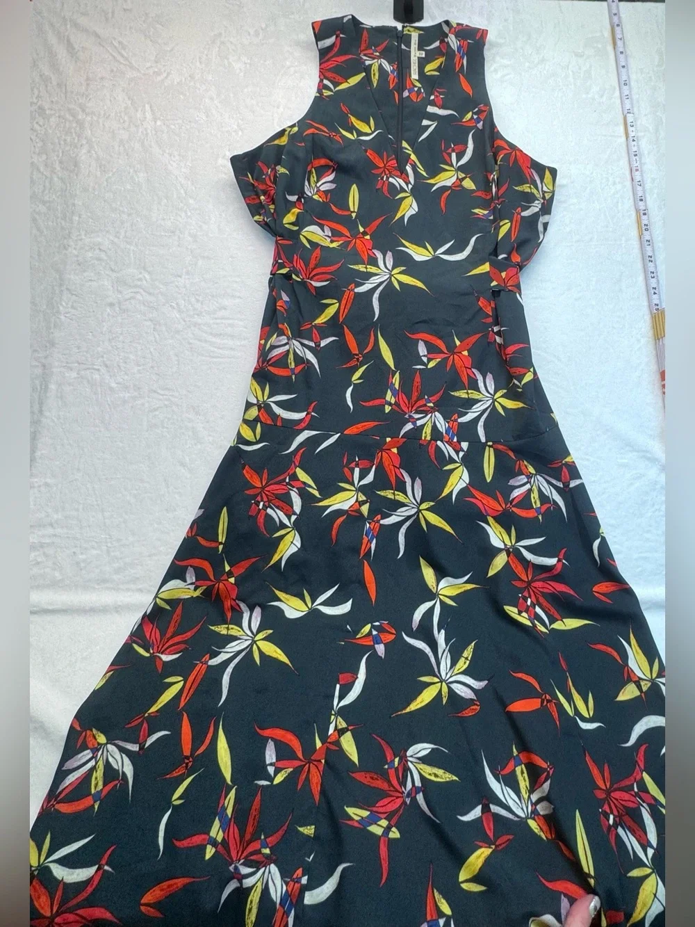 Rachel Roy Sleeveless Floral Midi Dress w/ Tie Back Dark Gray Size XL